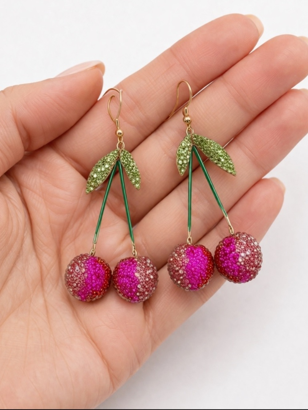 Piper K Cherry Crystal Pavé Dangle Earrings NIB Girlcore Jewelry Gift
O